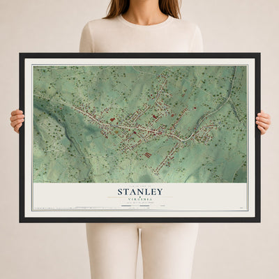 Map of Stanley, Virginia, 24 x 36 inch print in a black wood frame