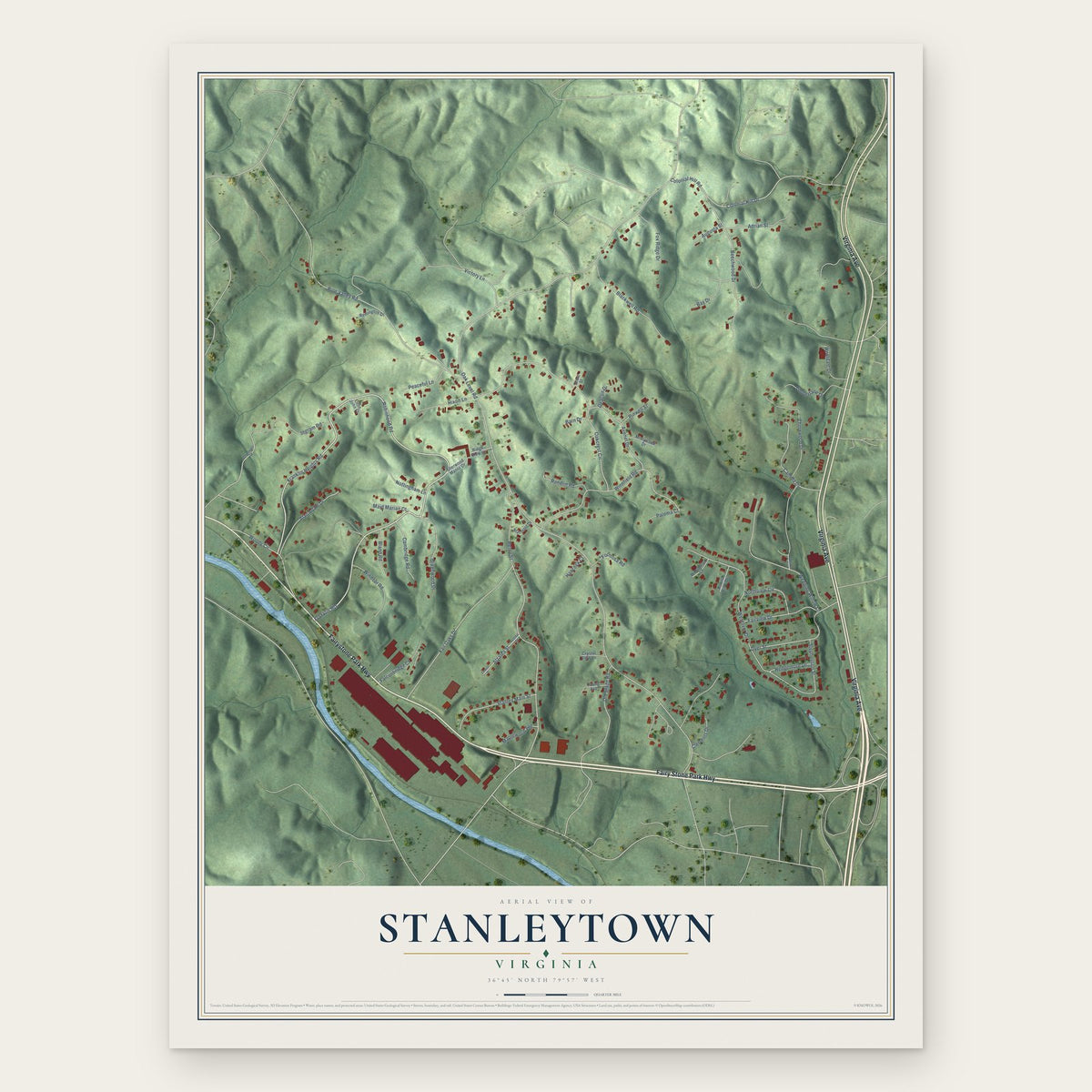 Stanleytown, Virginia map print, the full design