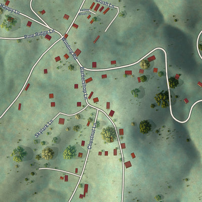 Close-up of the map of Stevens Creek, Virginia print showing street and building detail