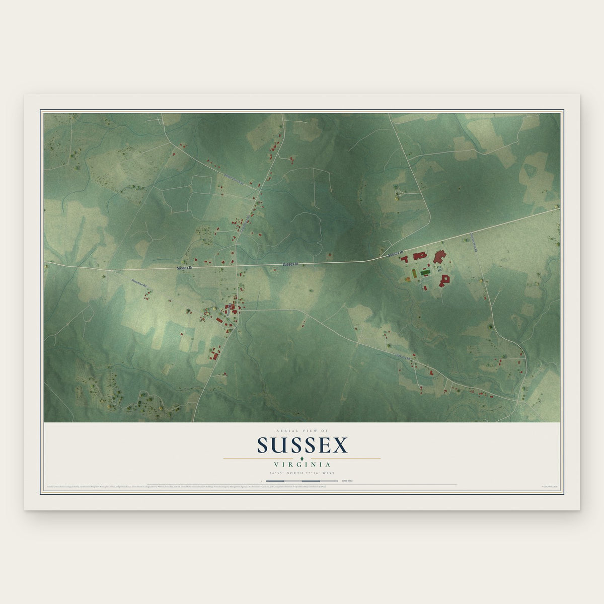 Sussex, Virginia map print, the full design