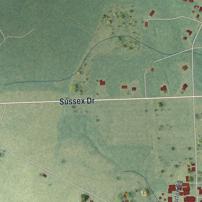 Close-up of the map of Sussex, Virginia print showing street and building detail