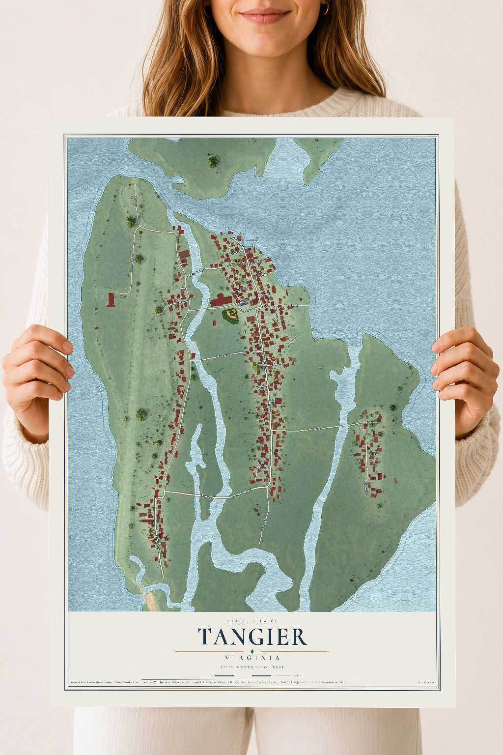 Map of Tangier, Virginia, 18 x 24 inch unframed archival matte print
