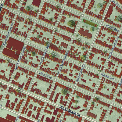 Close-up of the map of The Fan, Virginia print showing street and building detail