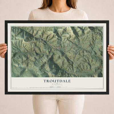 Map of Troutdale, Virginia, 18 x 24 inch print in a black wood frame
