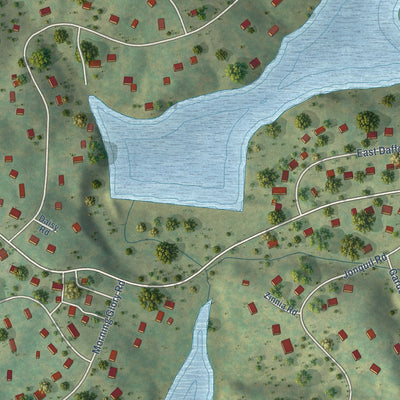 Close-up of the map of Twin Lakes, Virginia print showing street and building detail