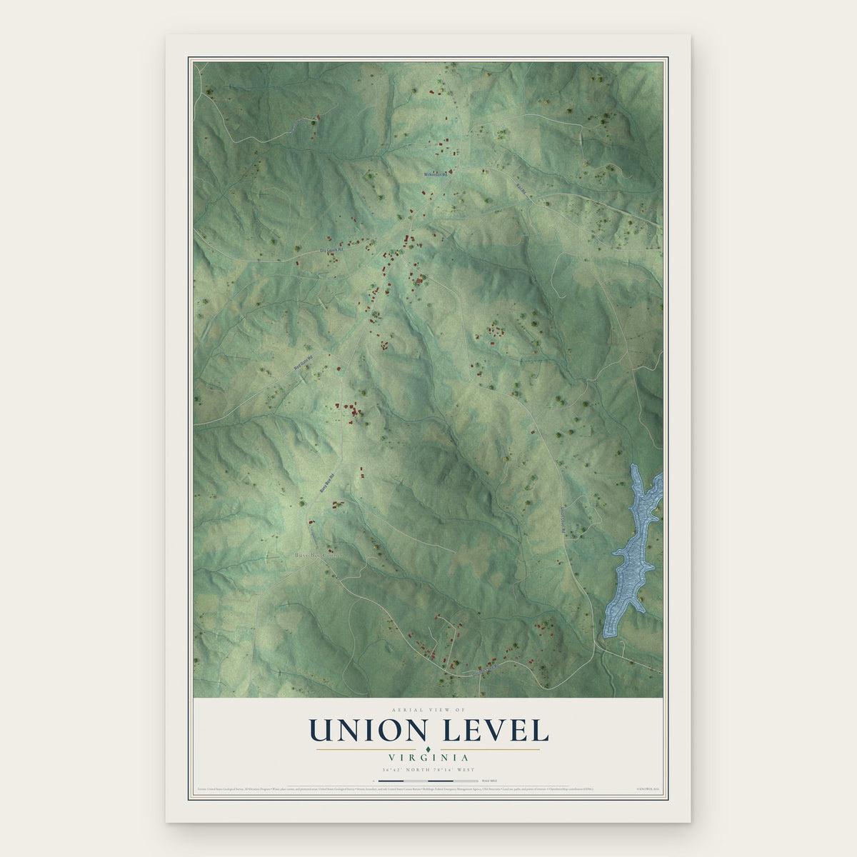 Union Level, Virginia map print, the full design