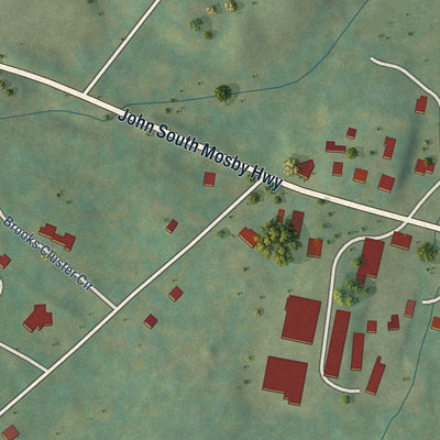 Close-up of the map of Upperville, Virginia print showing street and building detail