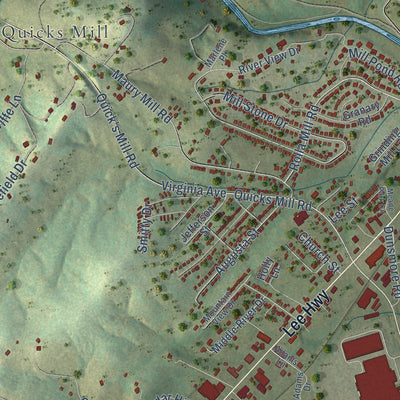 Close-up of the map of Verona, Virginia print showing street and building detail