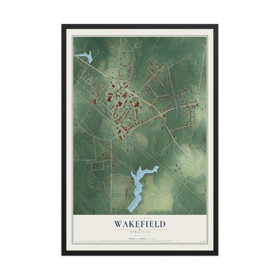 Map of Wakefield, Virginia, 12 x 18 inch print in a black wood frame