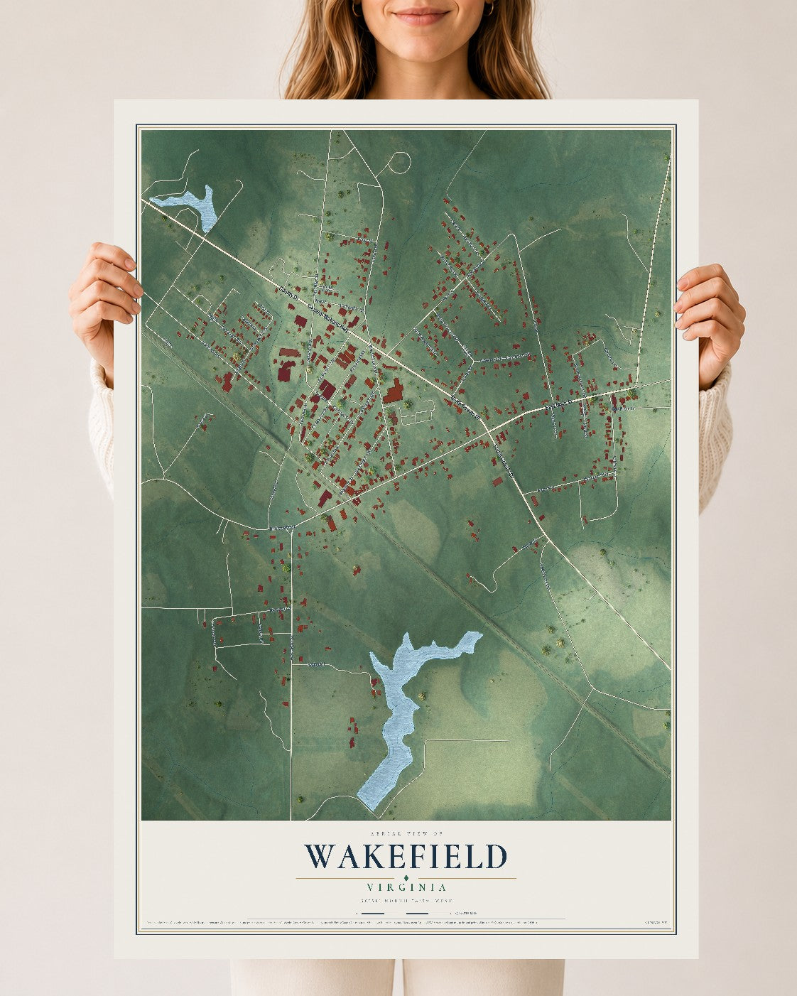 Map of Wakefield, Virginia, 24 x 36 inch unframed archival matte print
