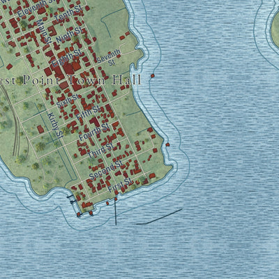 Second close-up of the map of West Point, Virginia print showing more streets and buildings