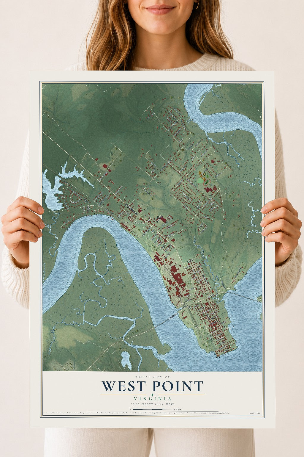 Map of West Point, Virginia, 18 x 24 inch unframed archival matte print