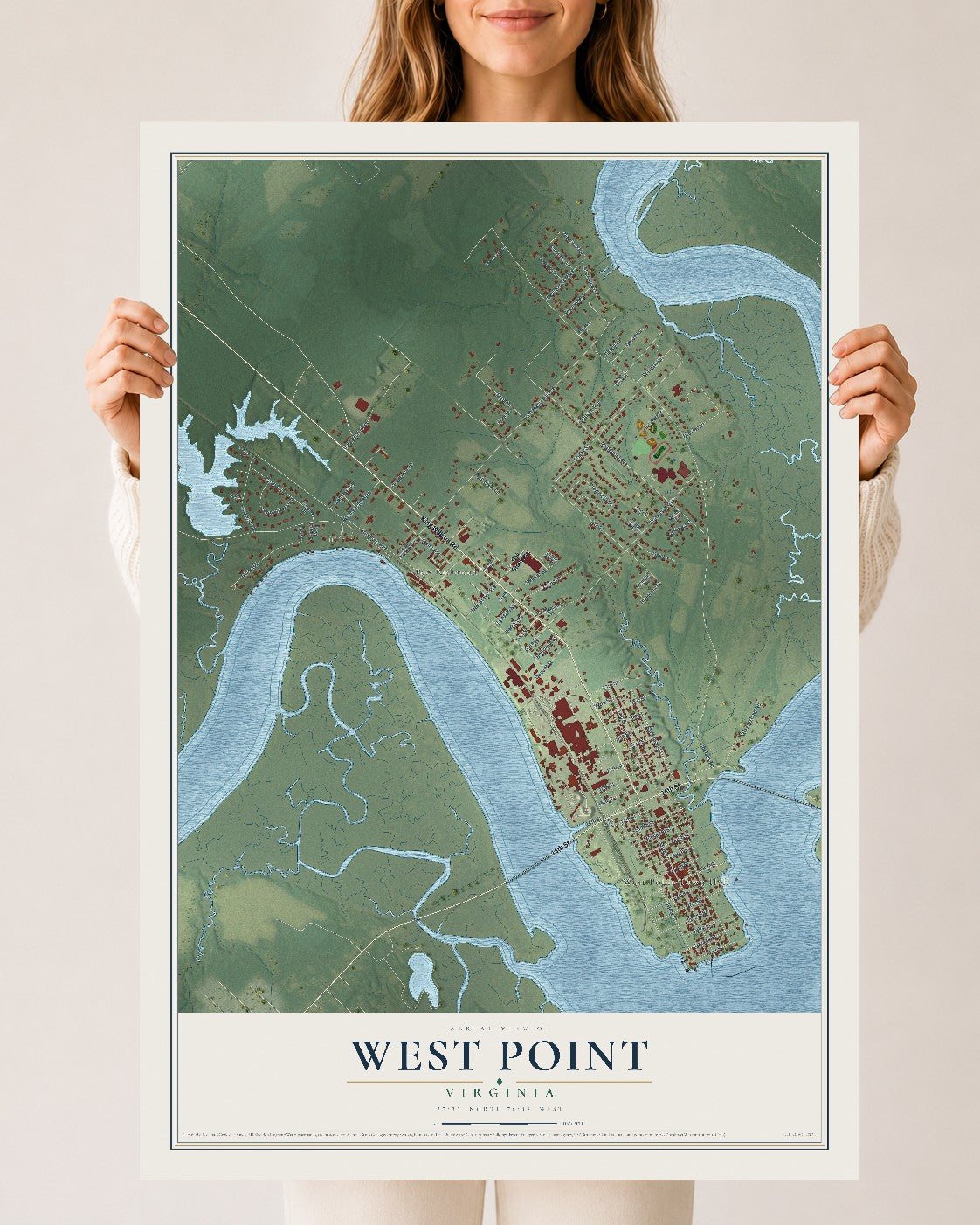 Map of West Point, Virginia, 24 x 36 inch unframed archival matte print