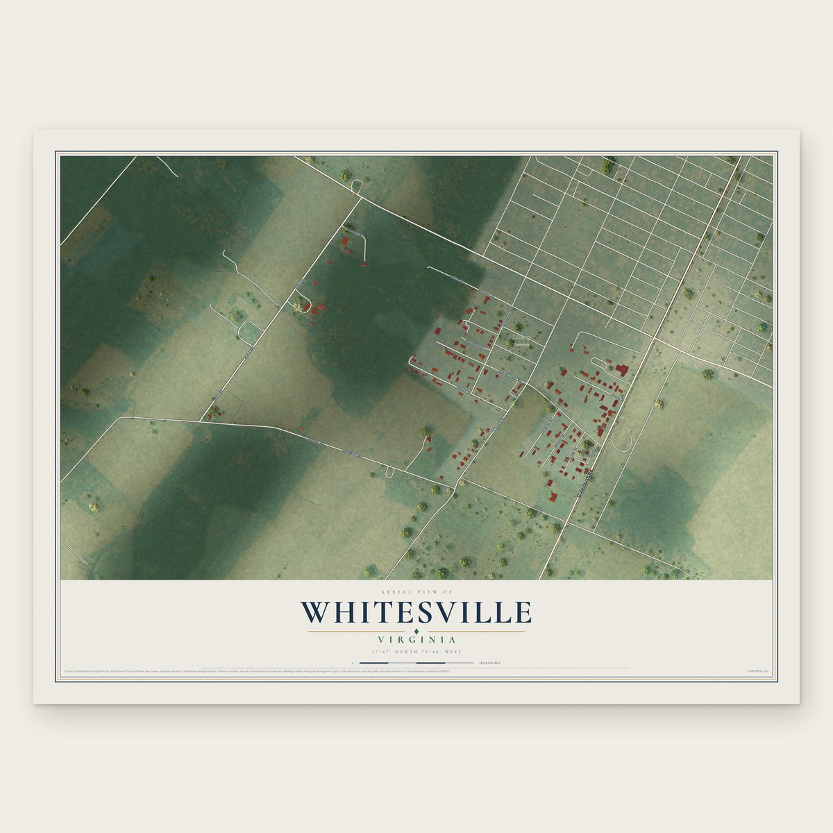 Whitesville, Virginia map print, the full design