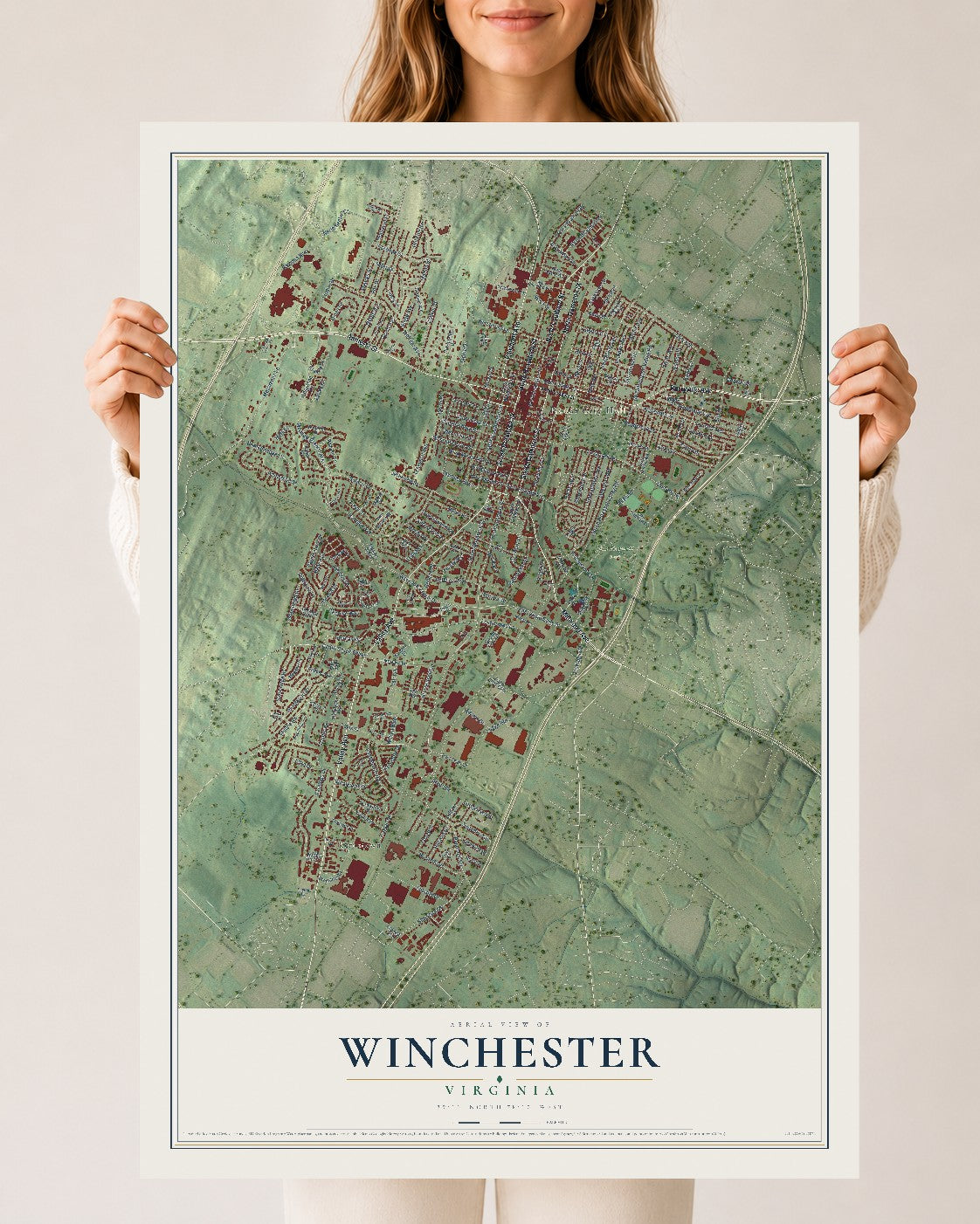 Map of Winchester, Virginia, 24 x 36 inch unframed archival matte print