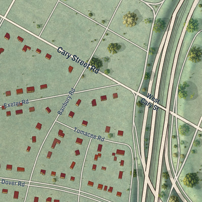 Close-up of the map of Windsor Farms, Virginia print showing street and building detail