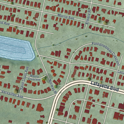 Close-up of the map of Winona, Virginia print showing street and building detail