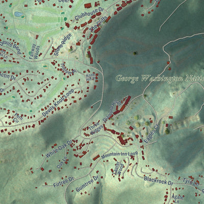 Close-up of the map of Wintergreen, Virginia print showing street and building detail