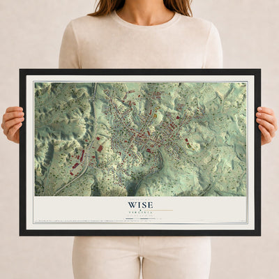 Map of Wise, Virginia, 12 x 18 inch print in a black wood frame