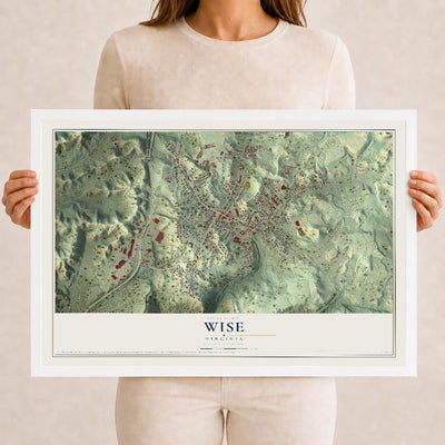 Map of Wise, Virginia, 12 x 18 inch print in a white wood frame
