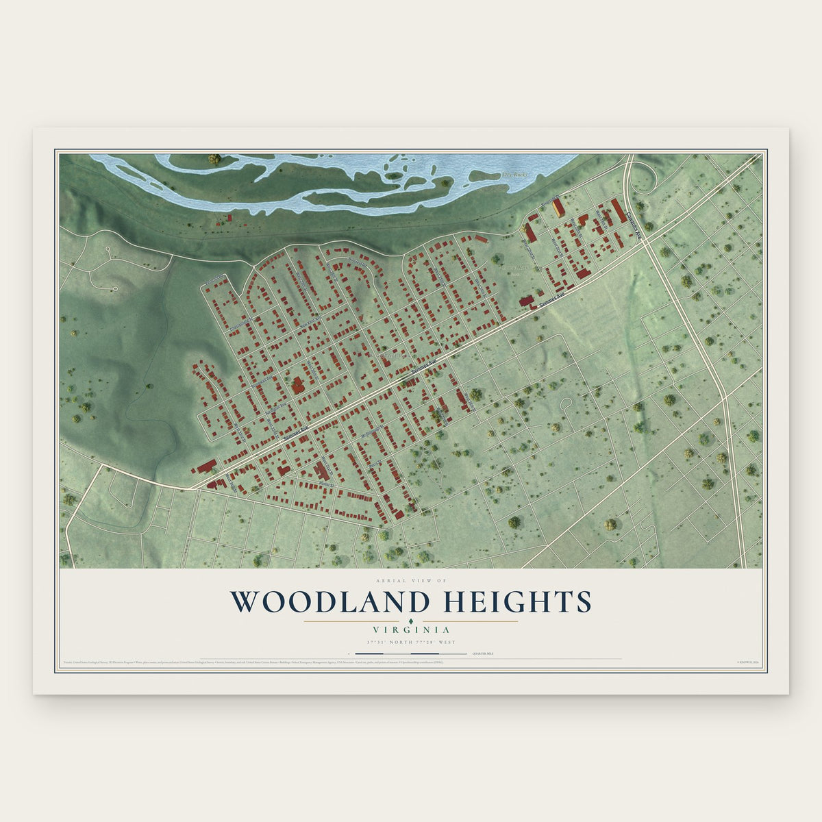 Woodland Heights, Virginia map print, the full design