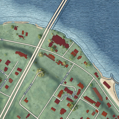 Close-up of the map of Yorktown, Virginia print showing street and building detail