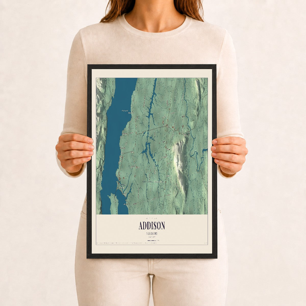 Addison, Vermont map print - 12 x 18 black Ayous wood frame