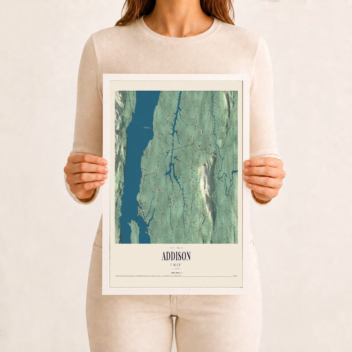 Addison, Vermont map print - 12 x 18 white Ayous wood frame