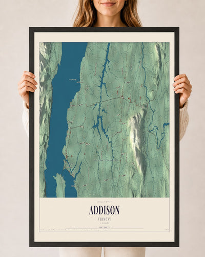 Addison, Vermont map print - 24 x 36 black Ayous wood frame