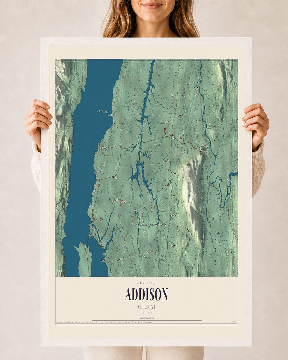 Addison, Vermont map print - 24 x 36 white Ayous wood frame