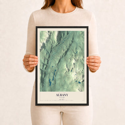 Albany, Vermont map print - 12 x 18 black Ayous wood frame