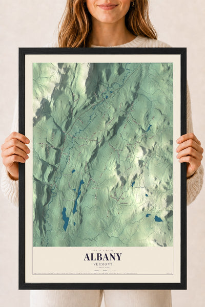 Albany, Vermont map print - 18 x 24 black Ayous wood frame