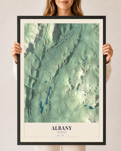 Albany, Vermont map print - 24 x 36 black Ayous wood frame