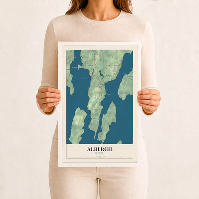 Alburgh, Vermont map print - 12 x 18 white Ayous wood frame