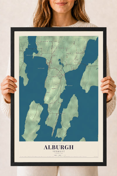 Alburgh, Vermont map print - 18 x 24 black Ayous wood frame