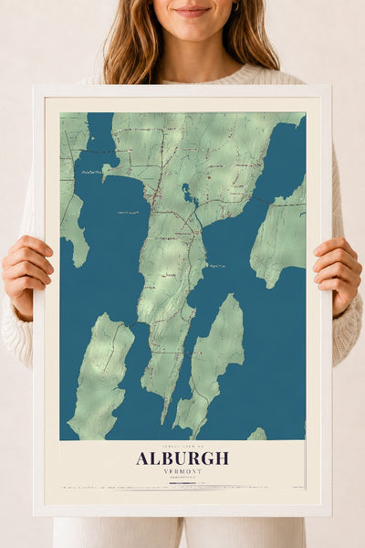 Alburgh, Vermont map print - 18 x 24 white Ayous wood frame