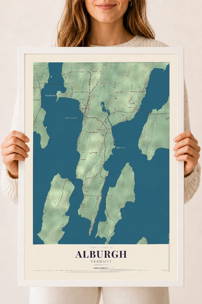 Alburgh, Vermont map print - 18 x 24 white Ayous wood frame
