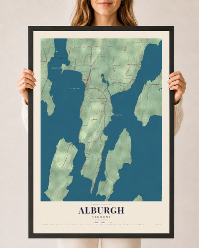 Alburgh, Vermont map print - 24 x 36 black Ayous wood frame