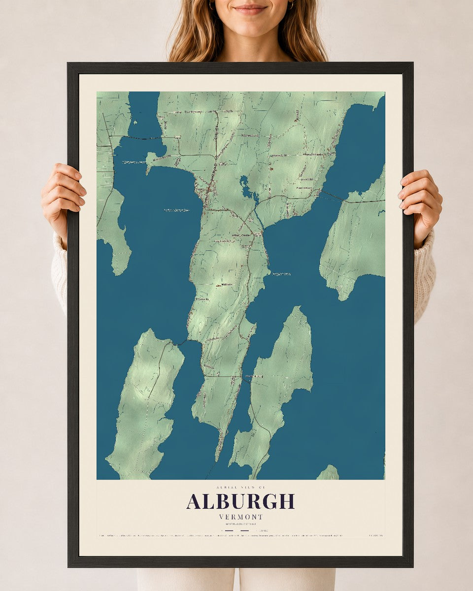 Alburgh, Vermont map print - 24 x 36 black Ayous wood frame