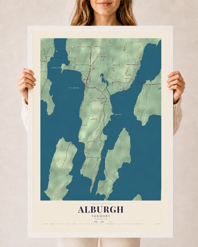 Alburgh, Vermont map print - 24 x 36 white Ayous wood frame