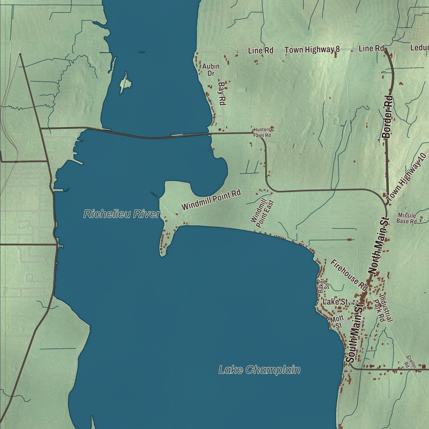 Terrain and local geography detail from the Alburgh, Vermont map