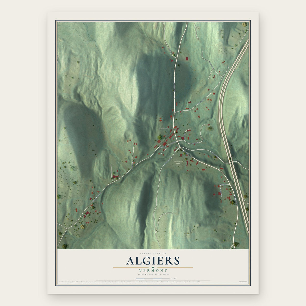 Algiers, Vermont map print, the full design