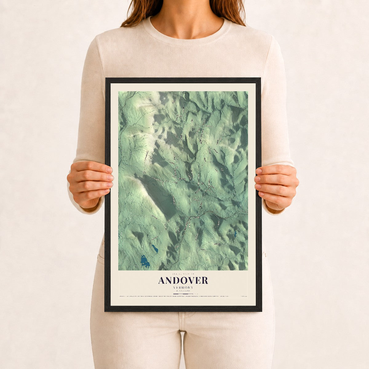 Andover, Vermont map print - 12 x 18 black Ayous wood frame