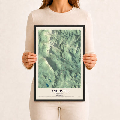 Andover, Vermont map print - 12 x 18 black Ayous wood frame