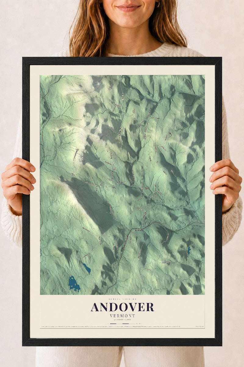 Andover, Vermont map print - 18 x 24 black Ayous wood frame