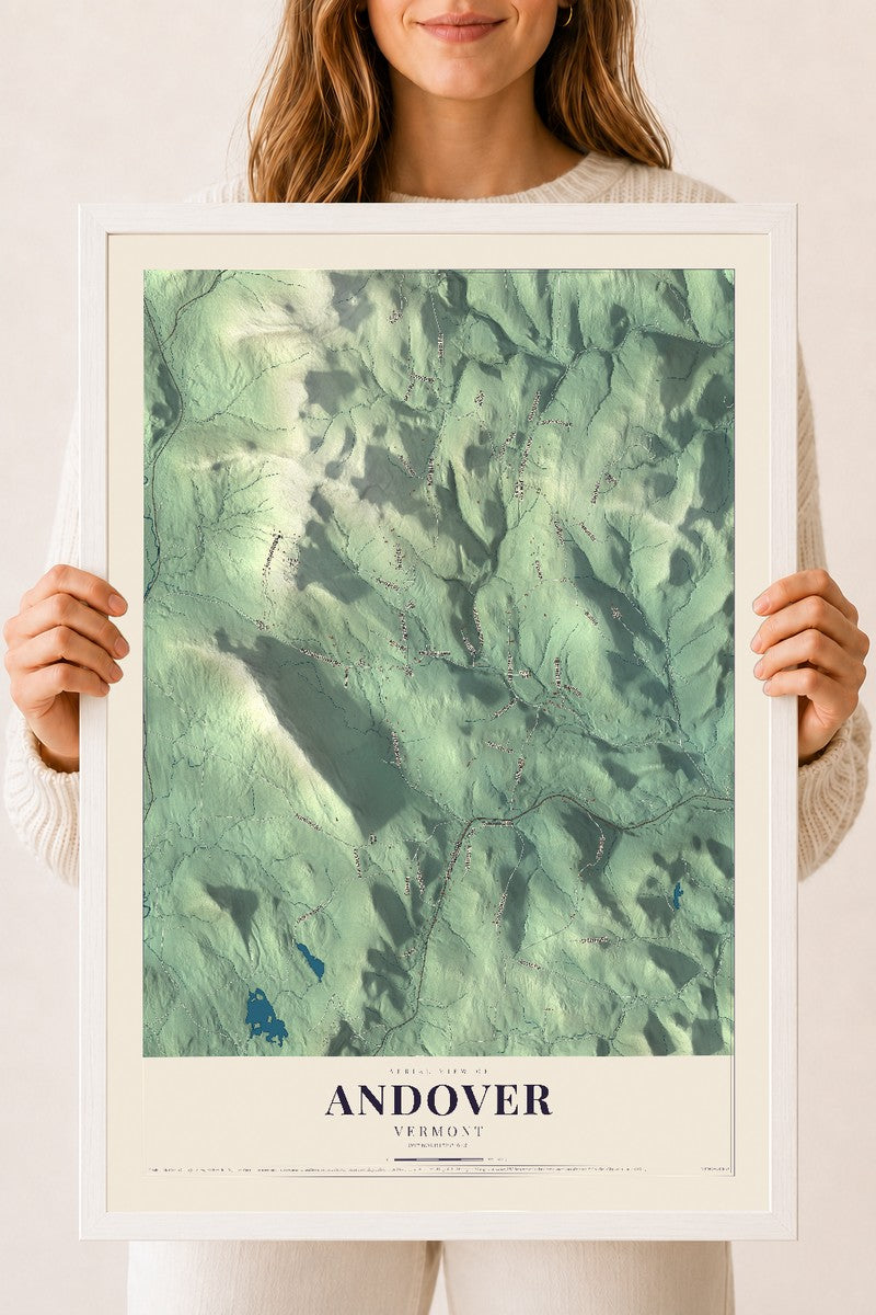 Andover, Vermont map print - 18 x 24 white Ayous wood frame