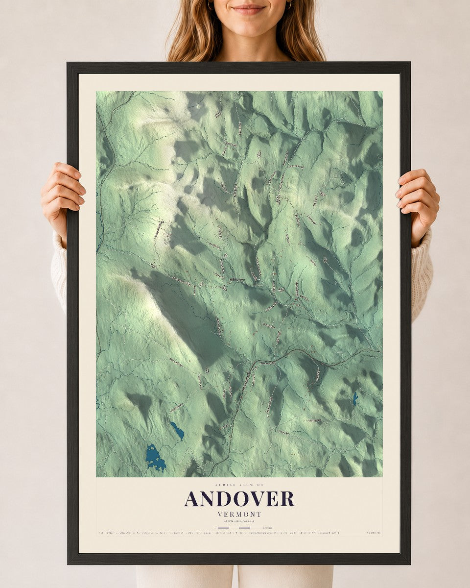 Andover, Vermont map print - 24 x 36 black Ayous wood frame