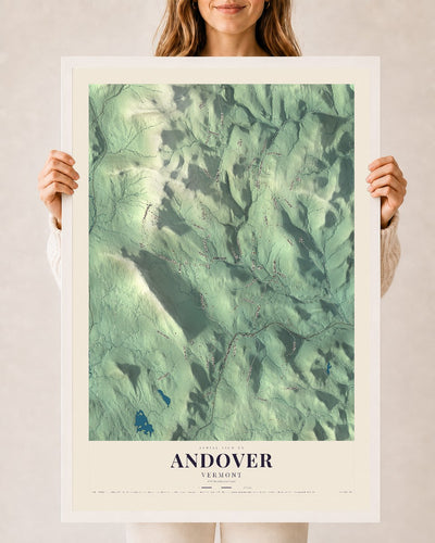 Andover, Vermont map print - 24 x 36 white Ayous wood frame