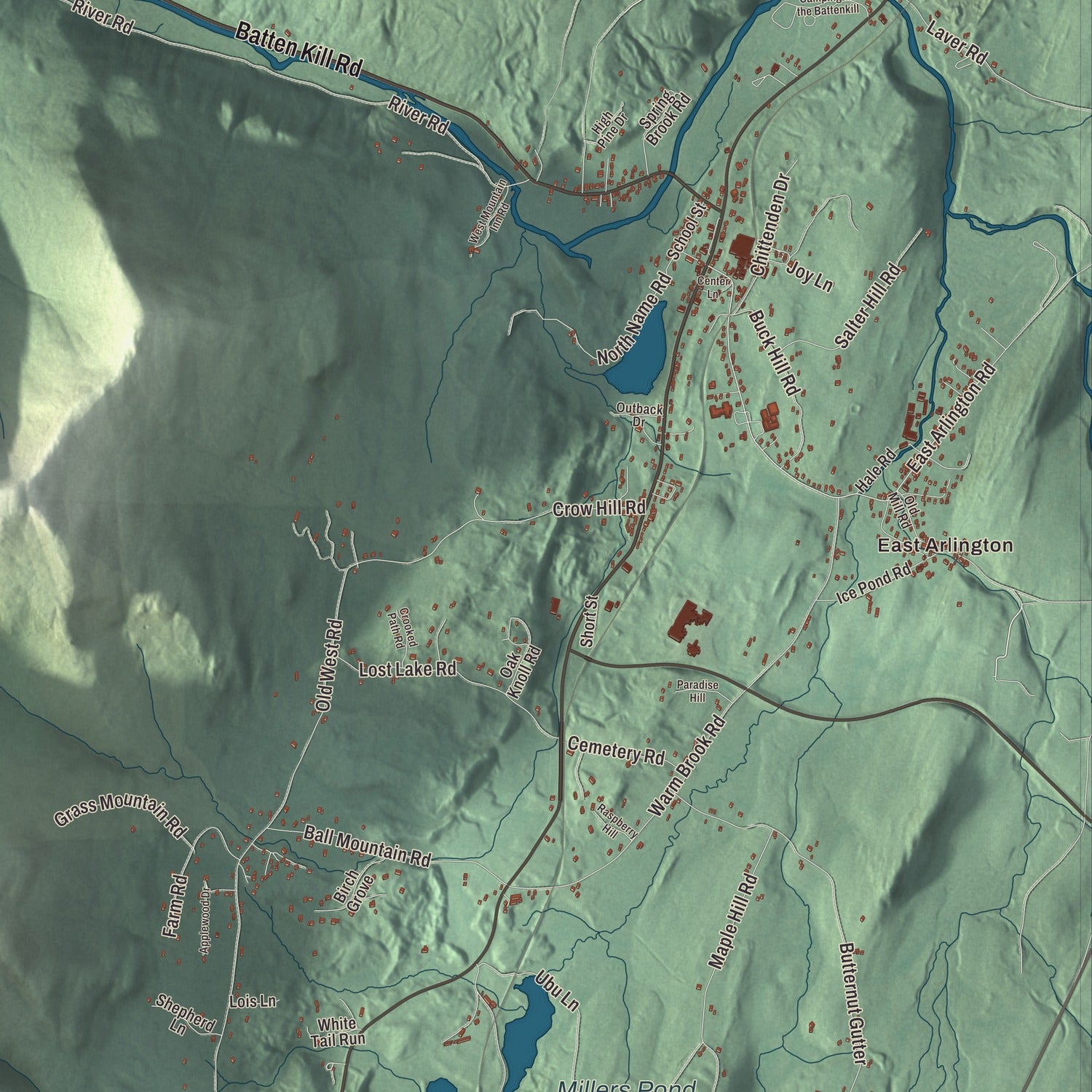 Street and neighborhood detail from the Arlington, Vermont map