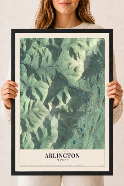 Arlington, Vermont map print - 18 x 24 black Ayous wood frame